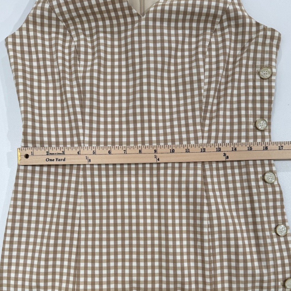 J. McLaughlin Tan Paulson Gingham Dress Stretch Knit Fabric Size 10 W529 - Picture 7 of 8